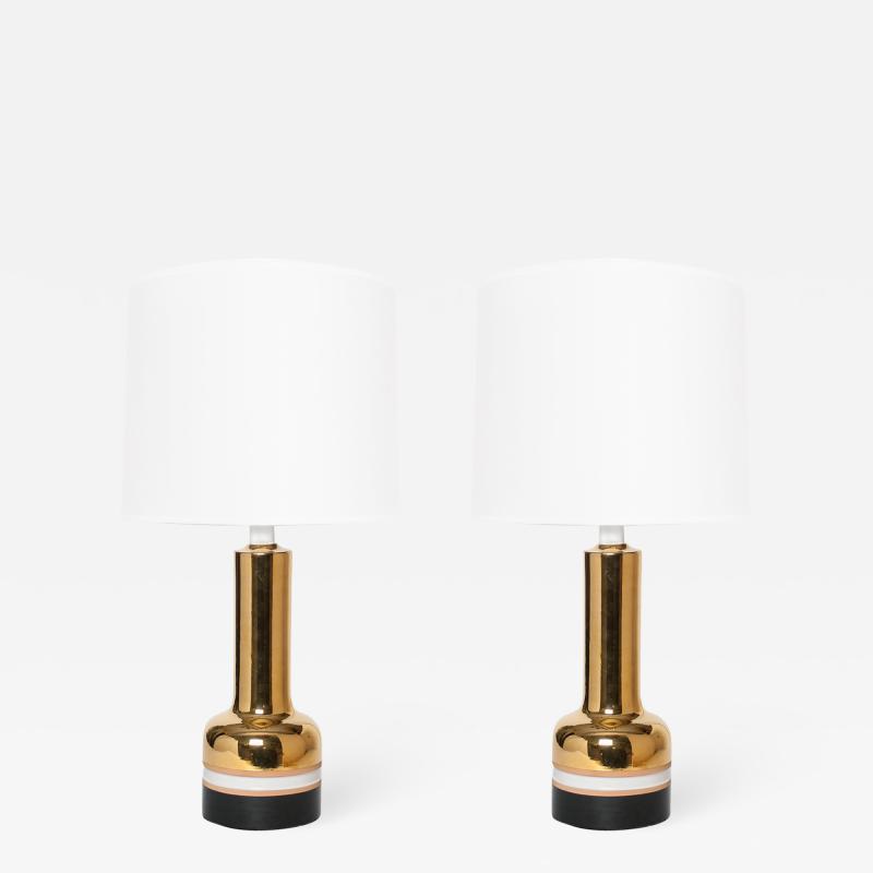  Bergboms PAIR OF SWEDISH MID CENTURY GOLD CERAMIC LAMPS FROM BERGBOMS