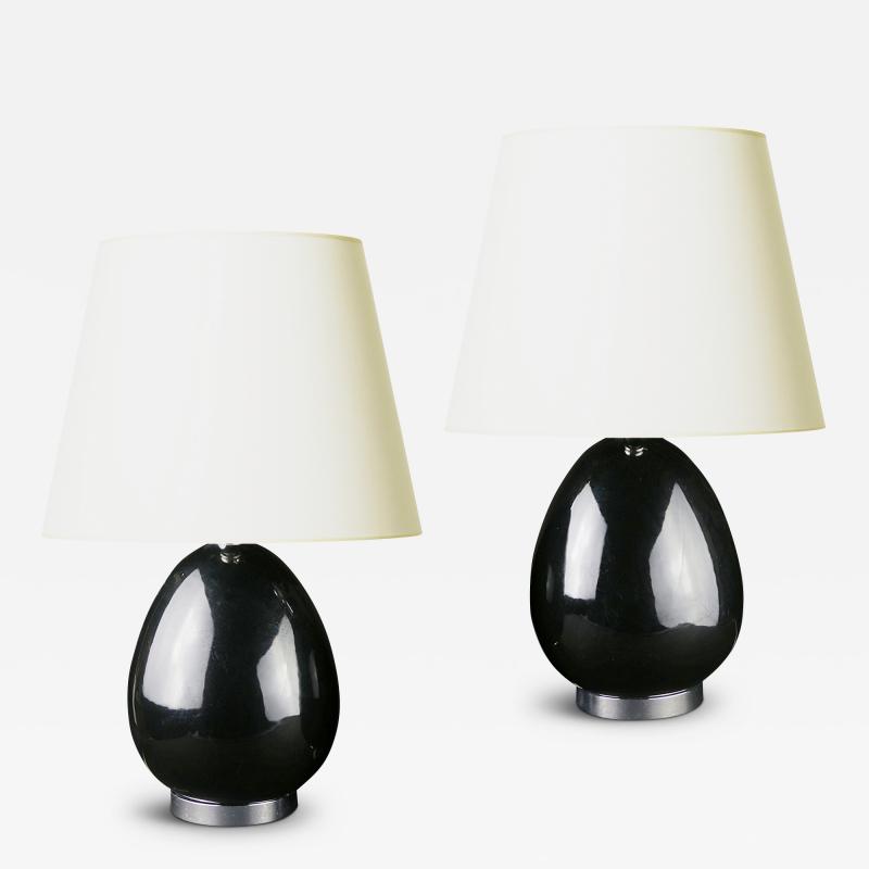  Bergboms Pair of Black Opaline Glass Lamps by Bergboms Co 