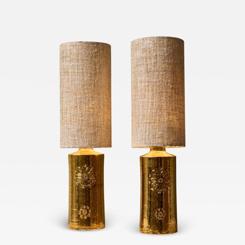  Bergboms Pair of Golden Ceramic Table Lamp by Bergboms