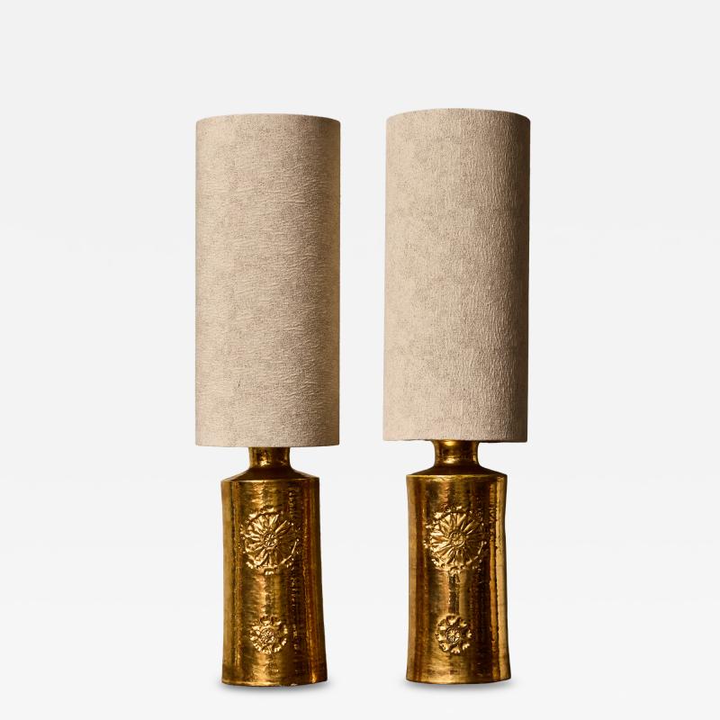  Bergboms Pair of Golden Ceramic Table Lamp by Bergboms