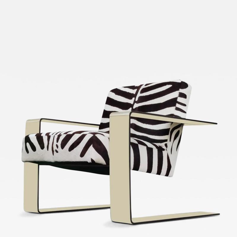  Bernhardt Design Bernhardt Connor Lounge Chair Chrome Frame Zebra Print Cowhide Upholstery