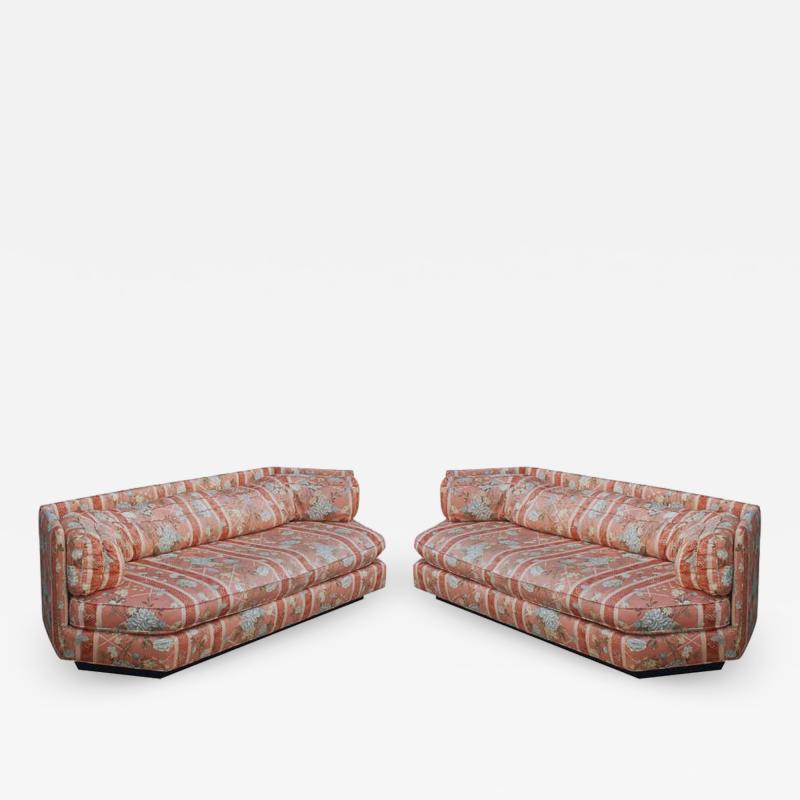  Bernhardt Furniture Company Matching Pair of Hexagonal Mid Century Modern Sofas by Bernhardt Plinth Bases