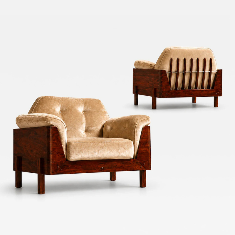  Bertomeu Cia Pair of Brazilian Modern Rosewood and Mohair Armchairs by Bertomeu