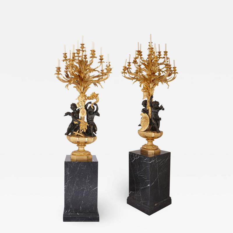  Beurdeley Monumental gilt and patinated bronze candelabra by Beurdeley