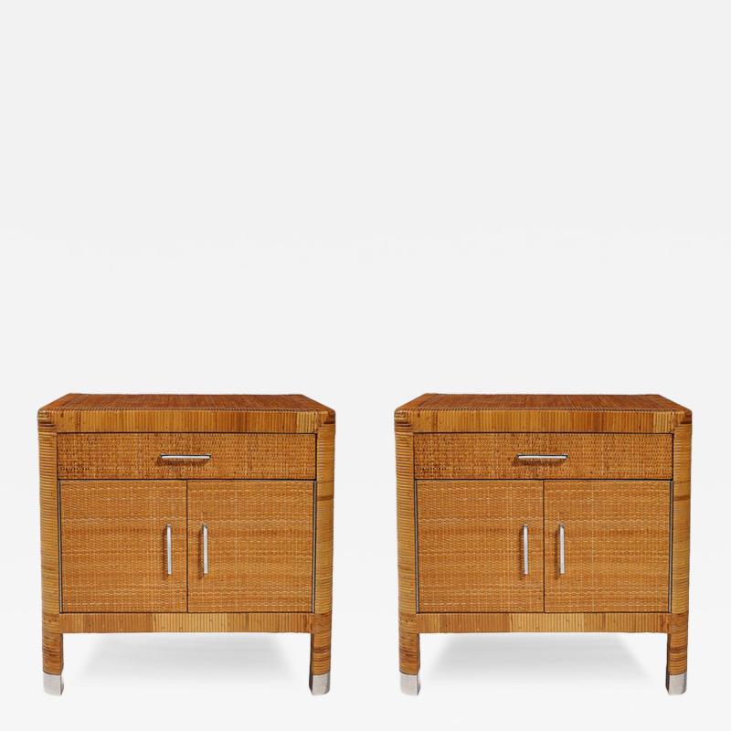  Bielecky Brothers Mid Century Modern Rattan Bamboo Wrapped Nightstands signed Bielecky Brothers