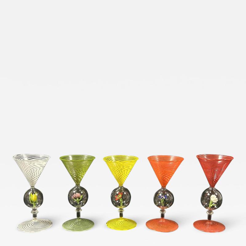  Bimini Glass Bimini Glass Set of Venetian style Cordial Glasses with Flower Decoration