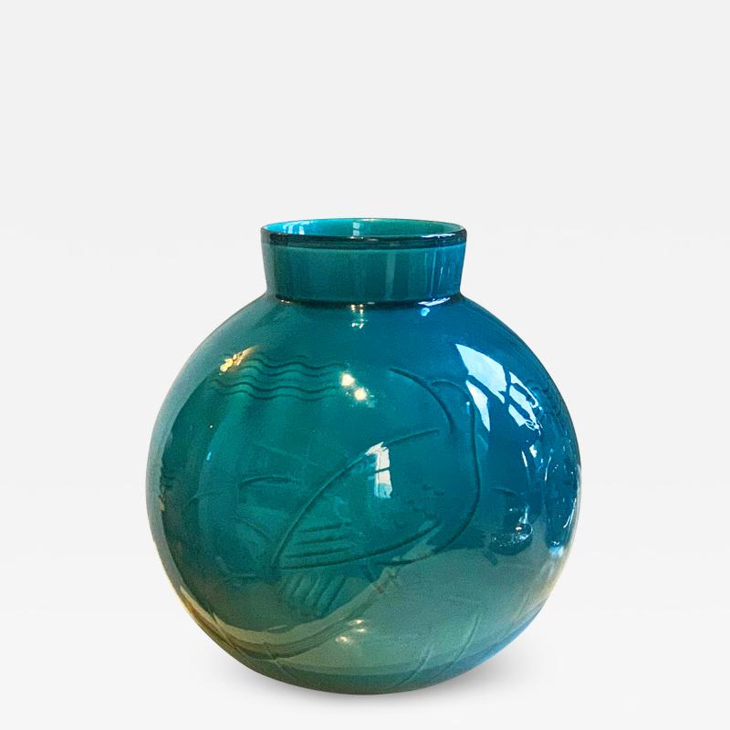  Bing Gr ndahl Art Deco Vase in Saturated Teal Glaze by Bing Groendahl