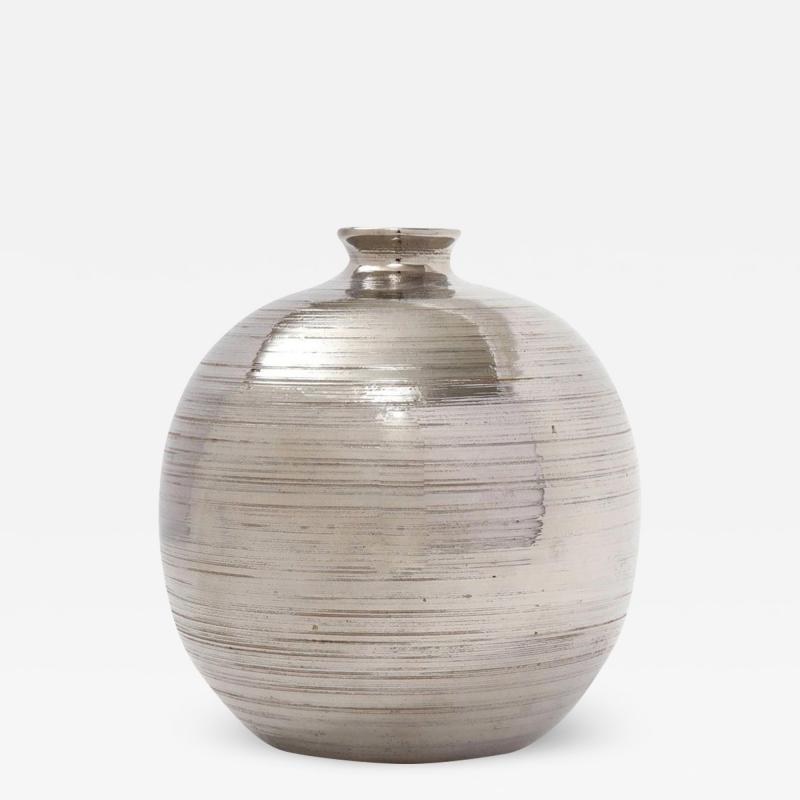  Bitossi Bitossi Ball Vase Ceramic Brushed Metallic Platinum Luster