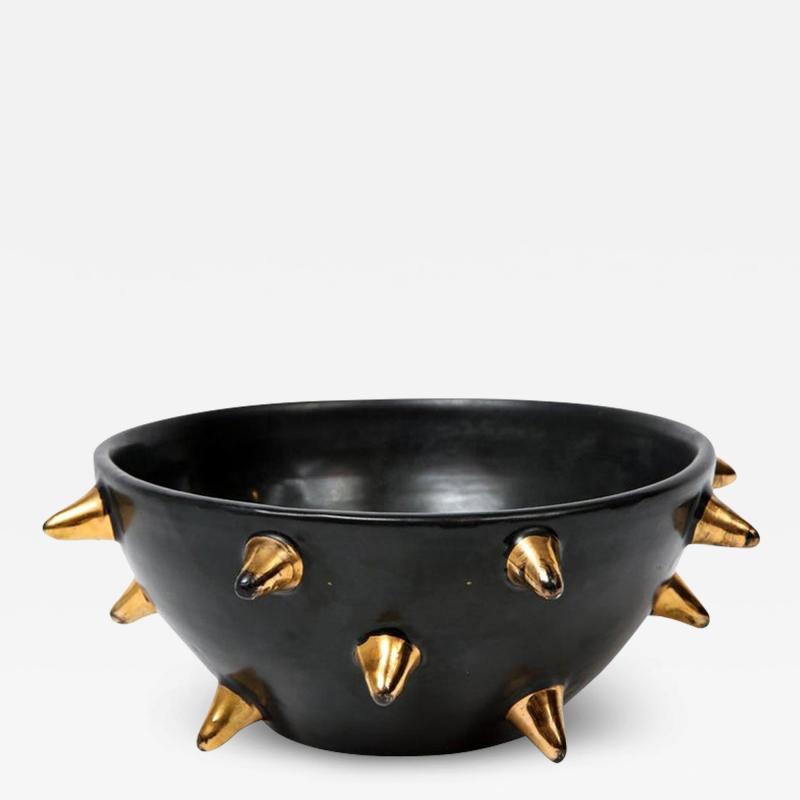  Bitossi Bitossi Bowl Ceramic Black with Gold Spikes Signed