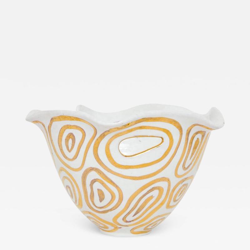  Bitossi Bitossi Bowl White and Gold Abstract Signed