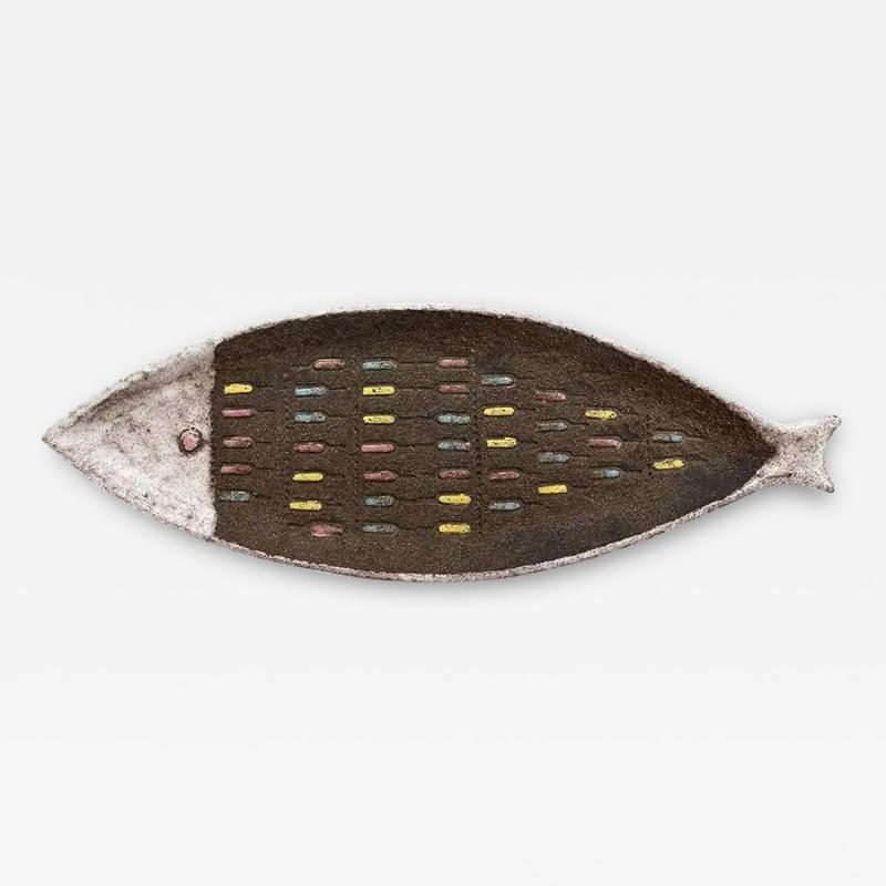  Bitossi Bitossi Fish Tray Ceramic White Matte Brown Pink Blue Incised Signed