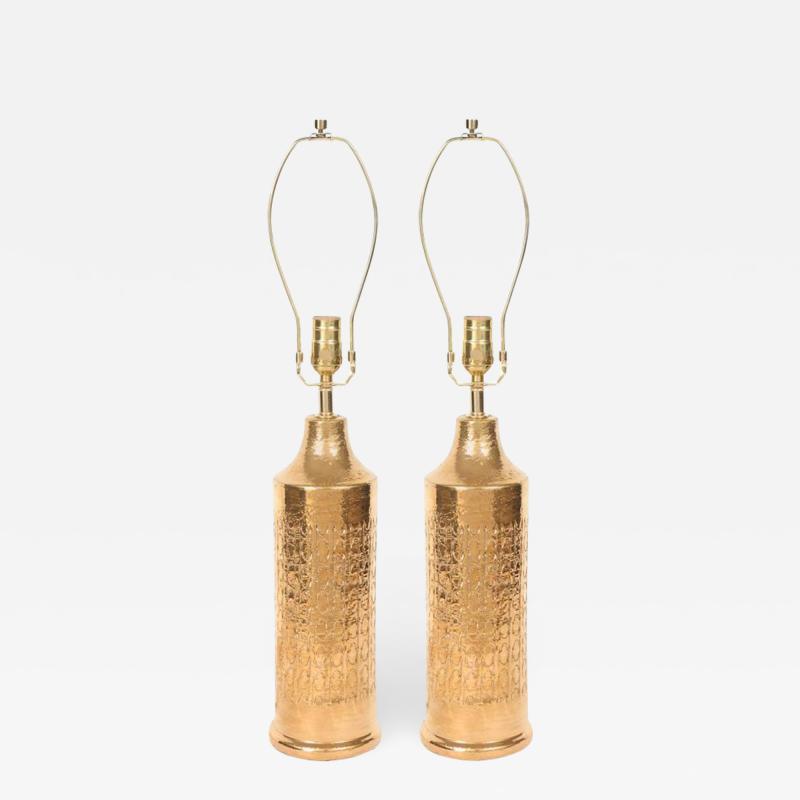  Bitossi Bitossi Gold Glazed Incised Ceramic Lamps