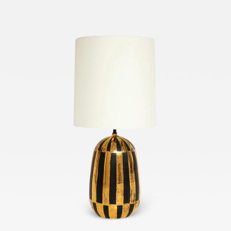  Bitossi Bitossi Lamp Ceramic Metallic Gold and Black Stripes Signed