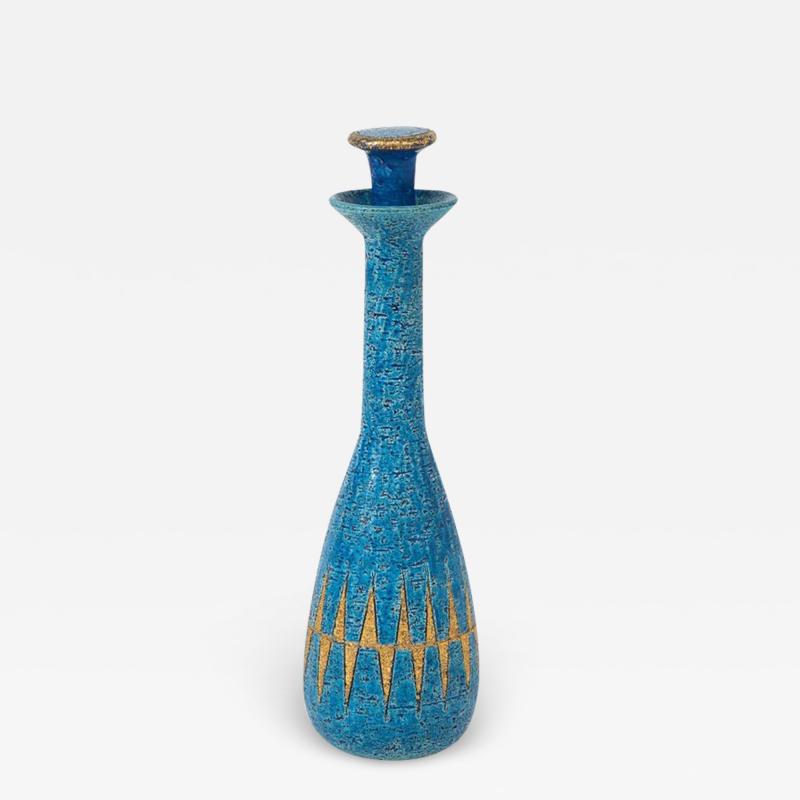  Bitossi Bitossi Vase Ceramic Blue Gold Geometric Signed