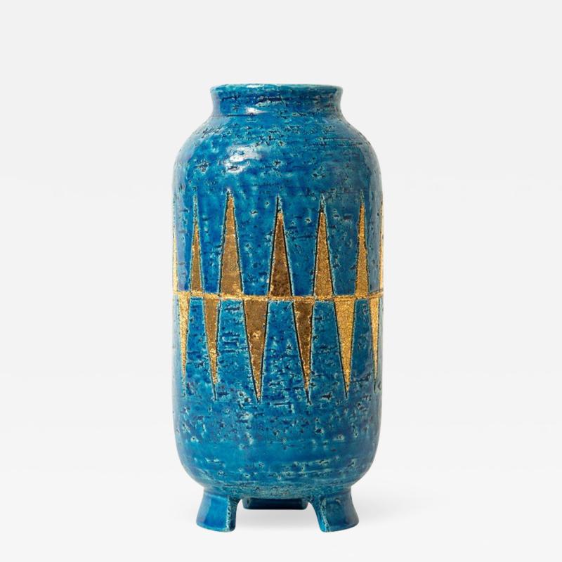  Bitossi Bitossi Vase Ceramic Blue and Gold Geometric Signed