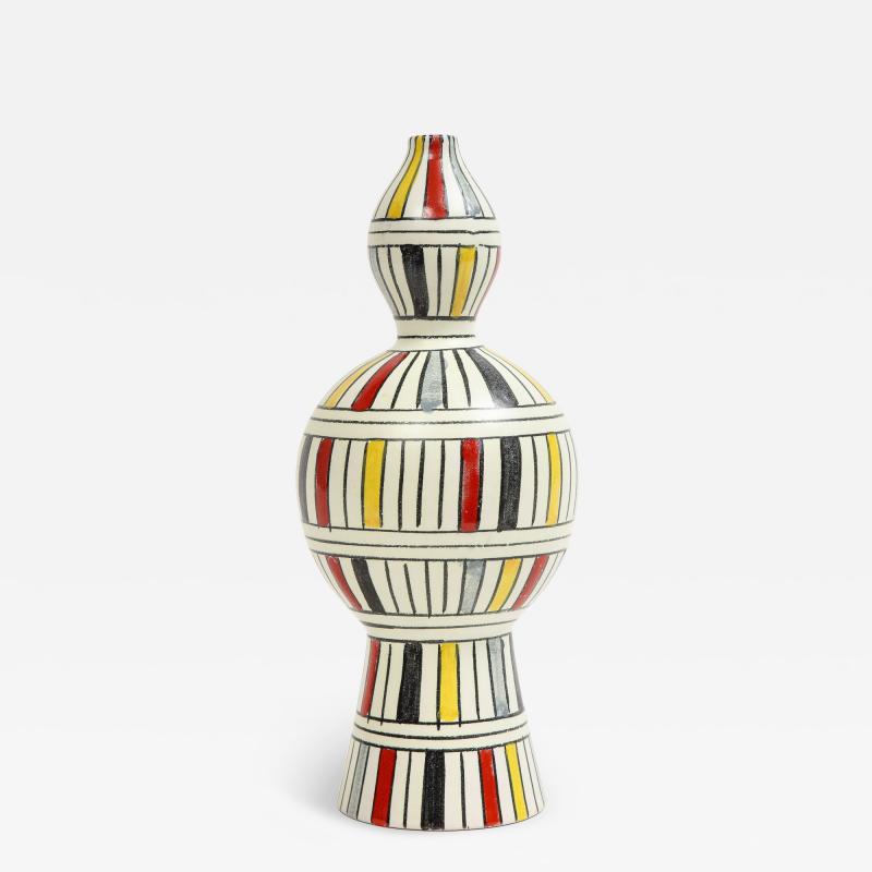  Bitossi Bitossi Vase Ceramic Geometric Stripes White Yellow Black Red Signed