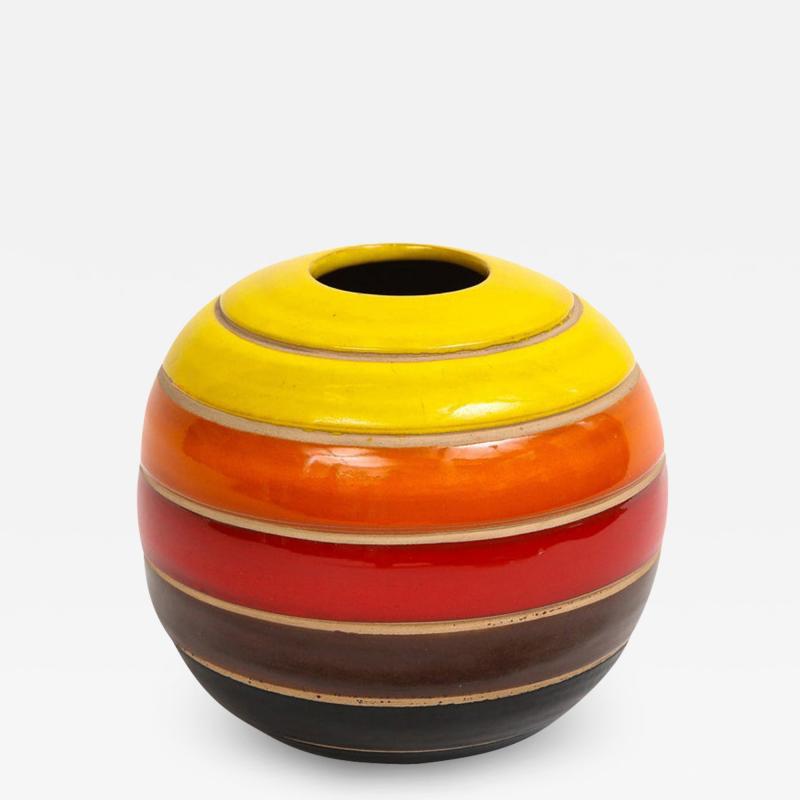  Bitossi Bitossi Vase Ceramic Stripes Yellow Orange Red Brown Black Signed