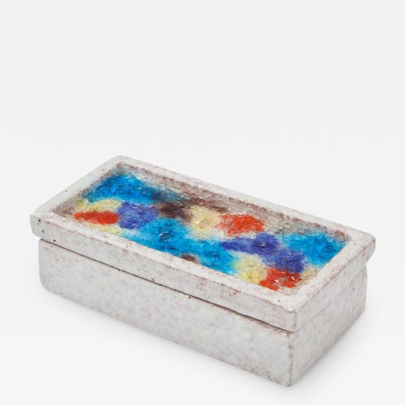  Bitossi Bitossi for Raymor Box Ceramic Fused Glass White Orange Blue Signed