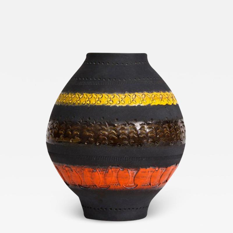  Bitossi Bitossi for Raymor Vase Ceramic Matte Black Yellow and Orange Signed