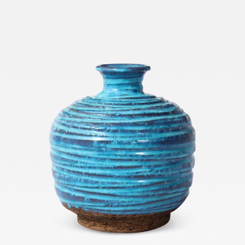  Bitossi Bitossi for Rosenthal Netter Vase Ceramic Blue Brown Ribbed