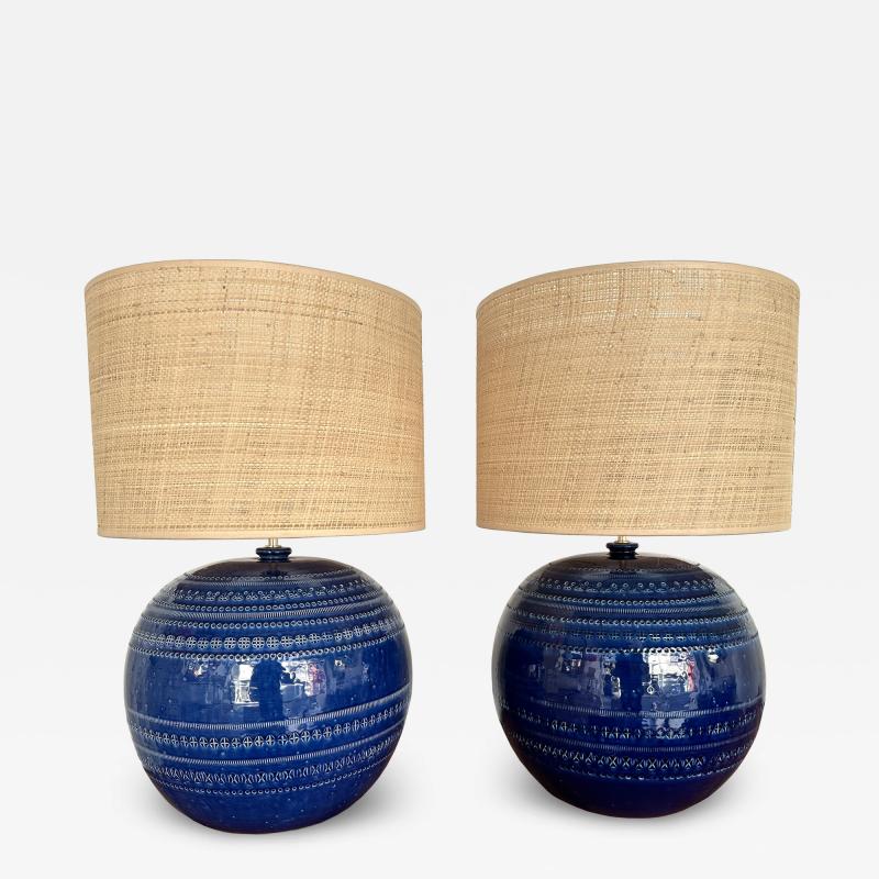  Bitossi Mid Century Pair of Ceramic Lamps Blue Rimini by Bitossi Italy 1990s