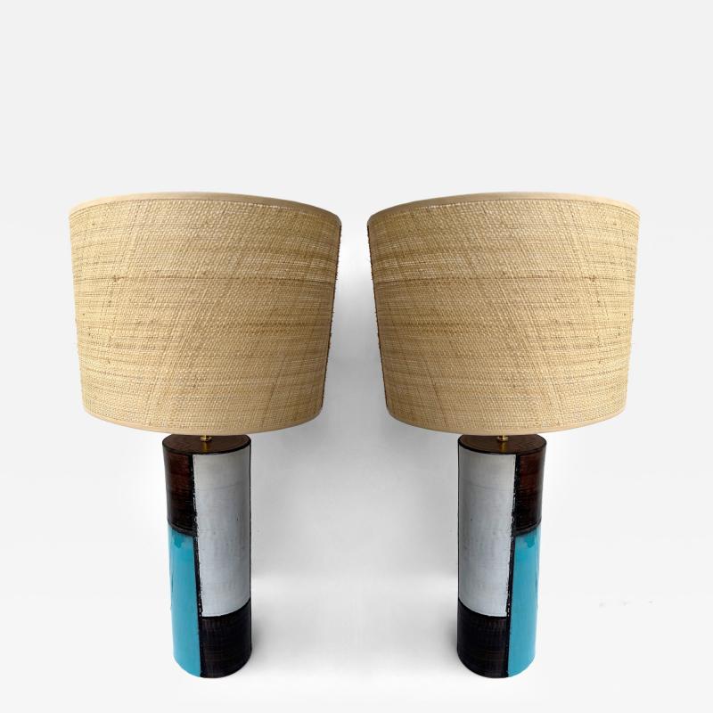  Bitossi Mid Century Pair of Ceramic Lamps Mondrian by Bitossi Italy 1990s