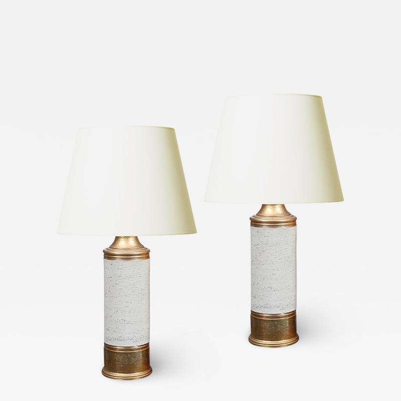  Bitossi Pair of Birchbark Textured Lamps by Bitossi for Bergboms