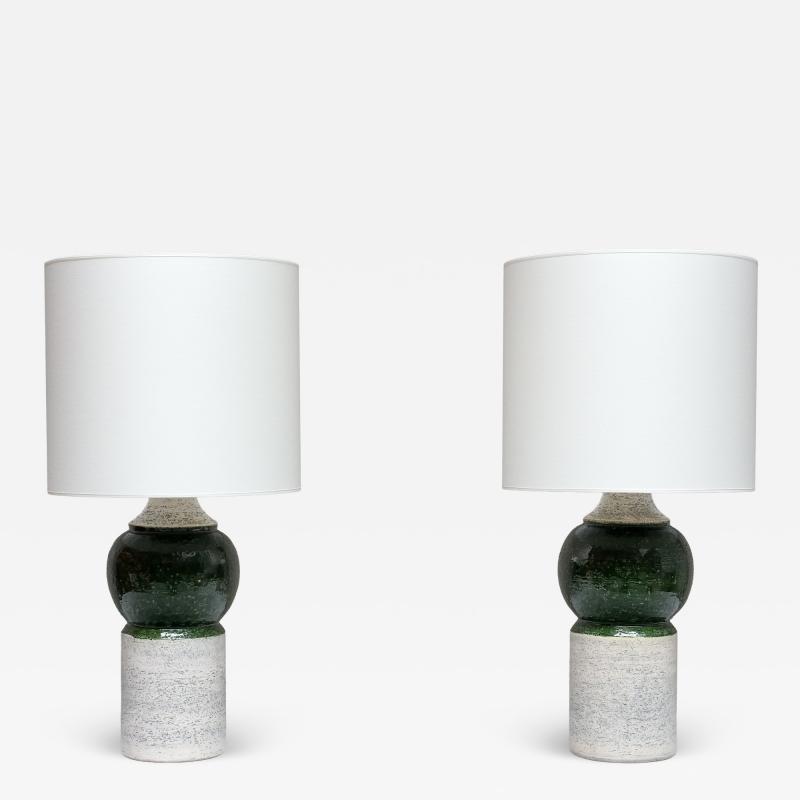  Bitossi Pair of Bitossi Ceramic Table Lamps with Green Glazed Spheres Bergboms 1960s