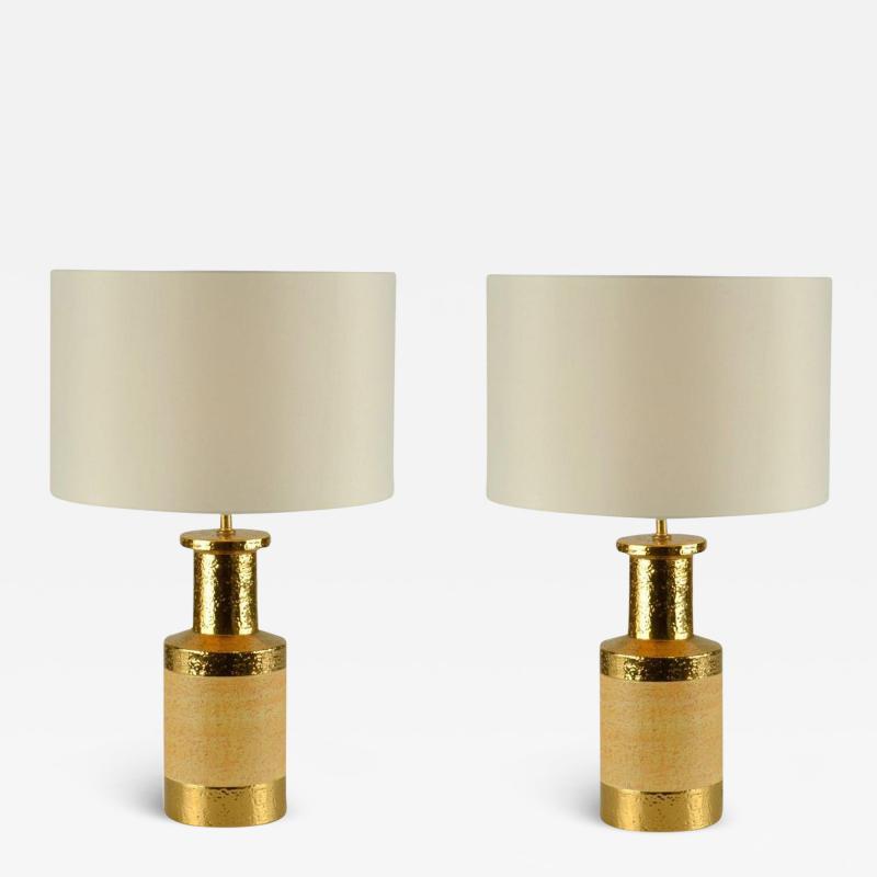  Bitossi Pair of Bitossi Gold and Stoneware Ceramic Italian Table Lamps