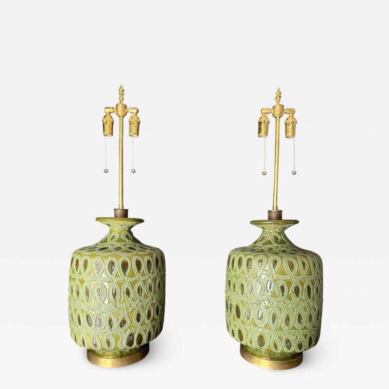  Bitossi Pair of Green Glazed Ceramic Lamps