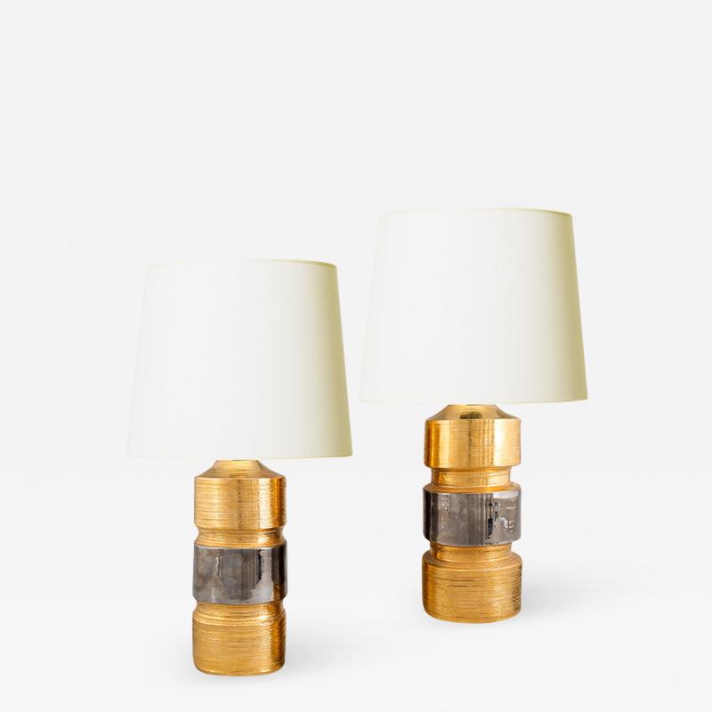  Bitossi Pair of Table Lamps in Gilded Ceramic by Bitossi for Bergboms AB