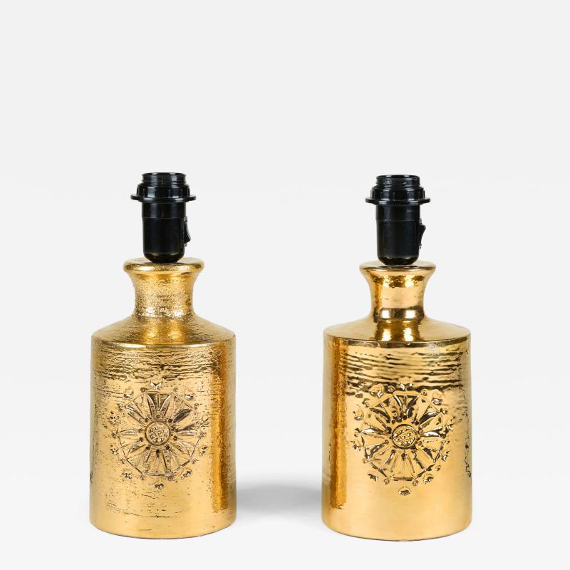  Bitossi Rare pair of mid century Sevilla gold glaze table lamps by Bitossi