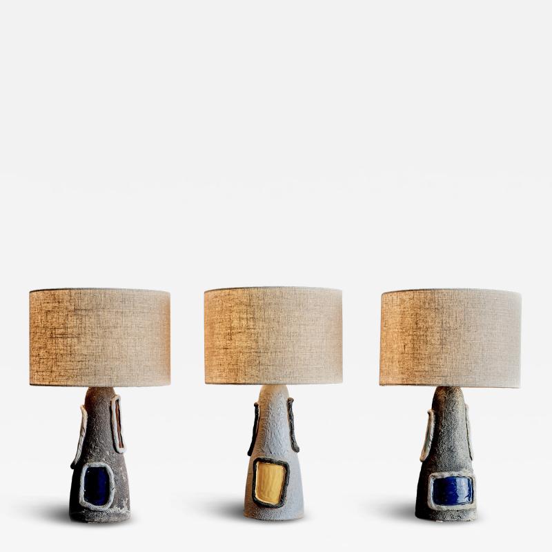  Bitossi Set of Three Bitossi Ceramic Table Lamps with Volcano Glaze