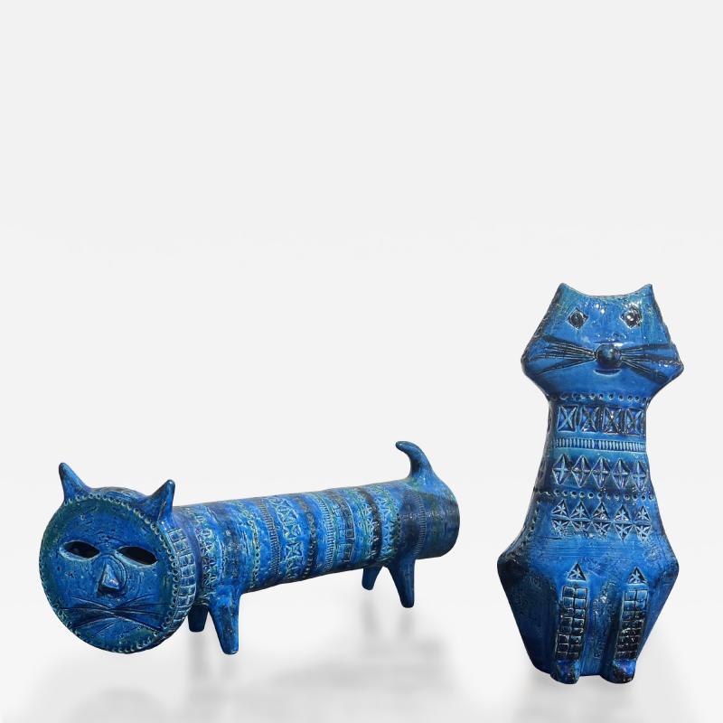  Bitossi Two Blue Glazed Bitossi Ceramic Cats