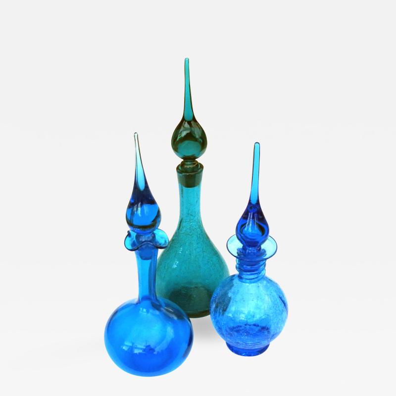  Blenko Glass Co A rare set of 3 American art glass decanters by Joel Myers Blenko Glassworks