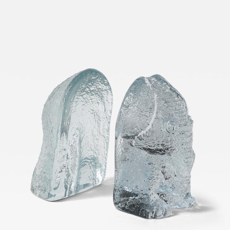  Blenko Glass Co Blenko Ice Blue Elephant Bookends