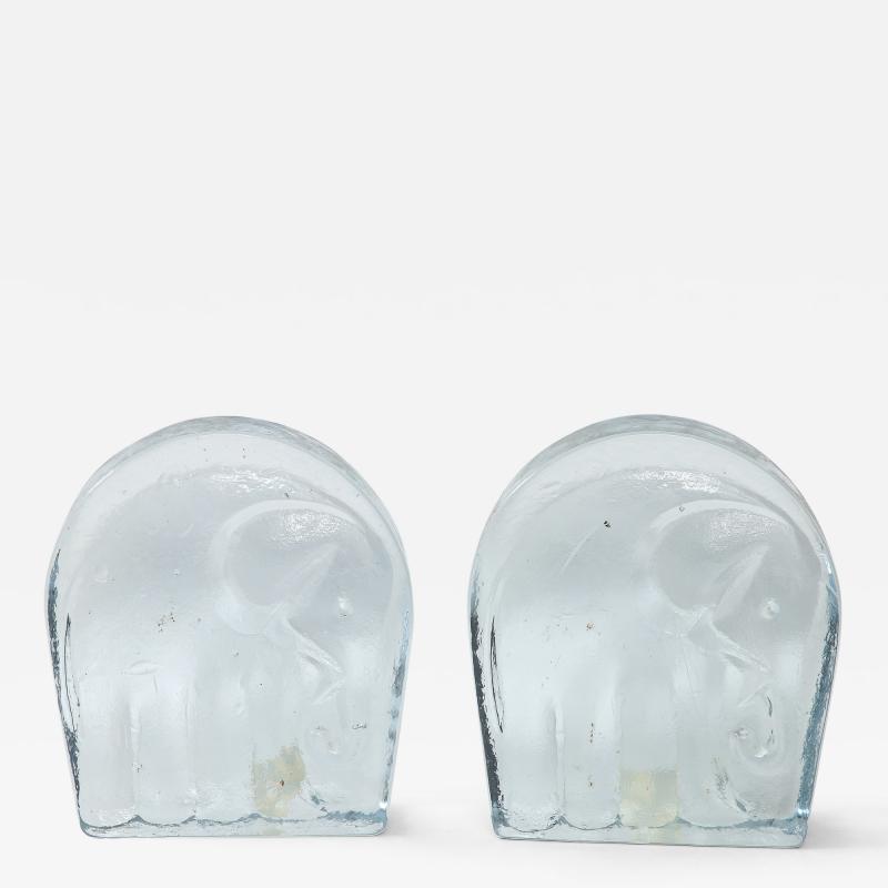  Blenko Glass Co Cast Glass Elephant Bookends