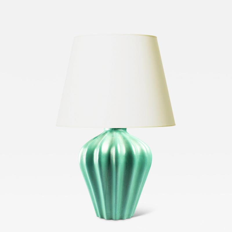  Bo Fajans Large Swedish Modern Table Lamp in Bright Celadon by Ewald Dahlskog