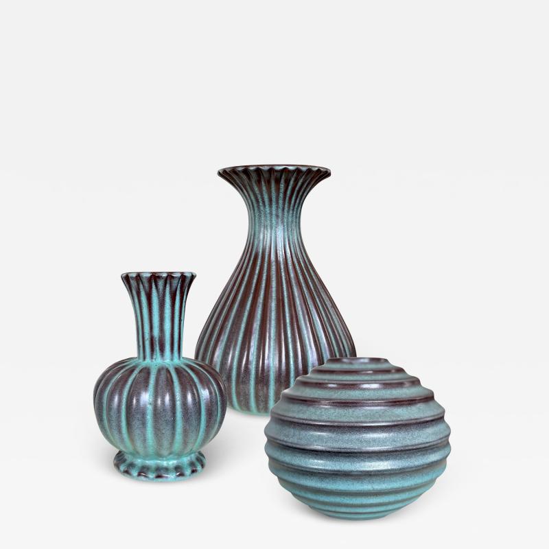  Bo Fajans Selection of Swedish Modern Vases with Lava Glaze by Ewald Dahlskog