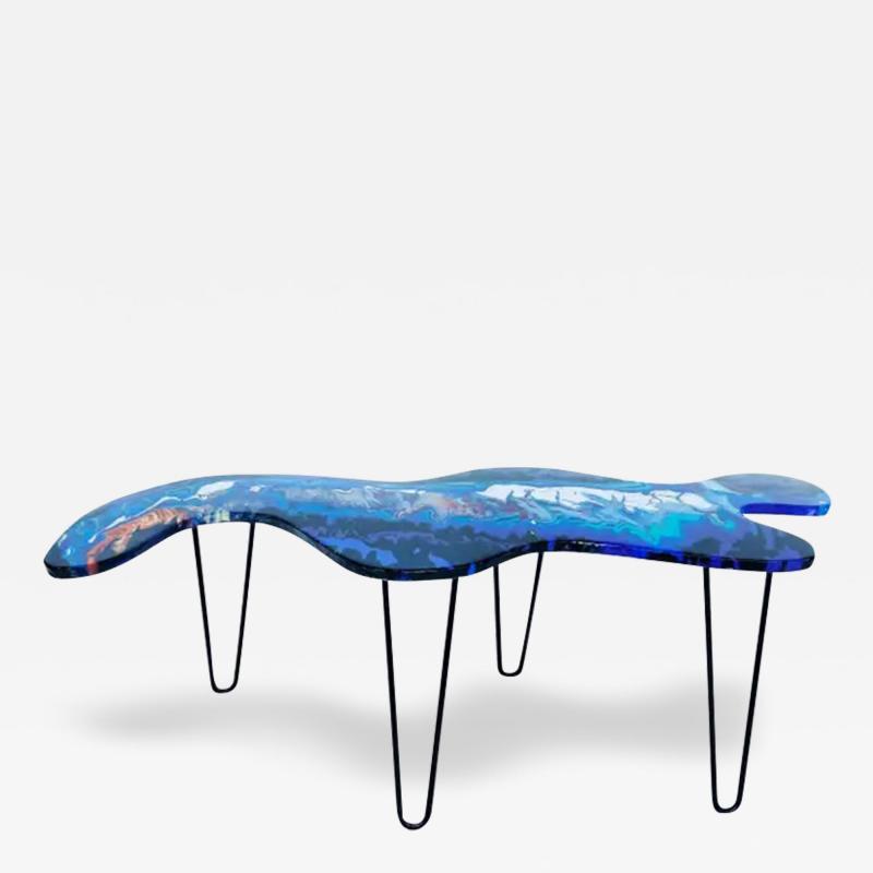  Bohdan Andreas Bohdan Andreas Functional Abstract Wall Art Coffee Table in Hand Painted Epoxy