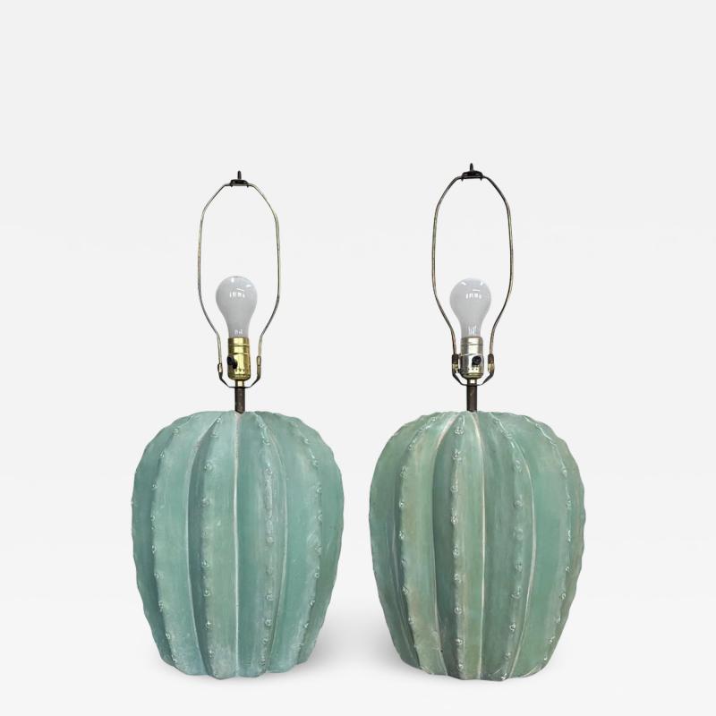  Bon Art Post Modern Pair of Bon Art Cactus Plaster Table Lamps Southwestern Style