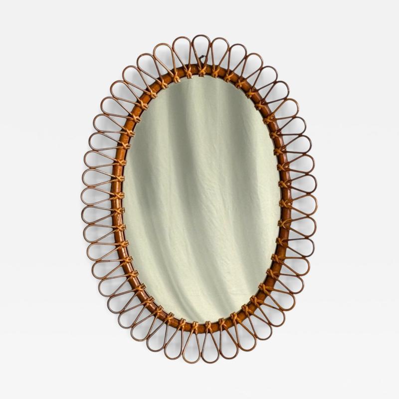  Bonacina Italian Modern Bamboo Cane Oval Wall Mirror Italy 1950s