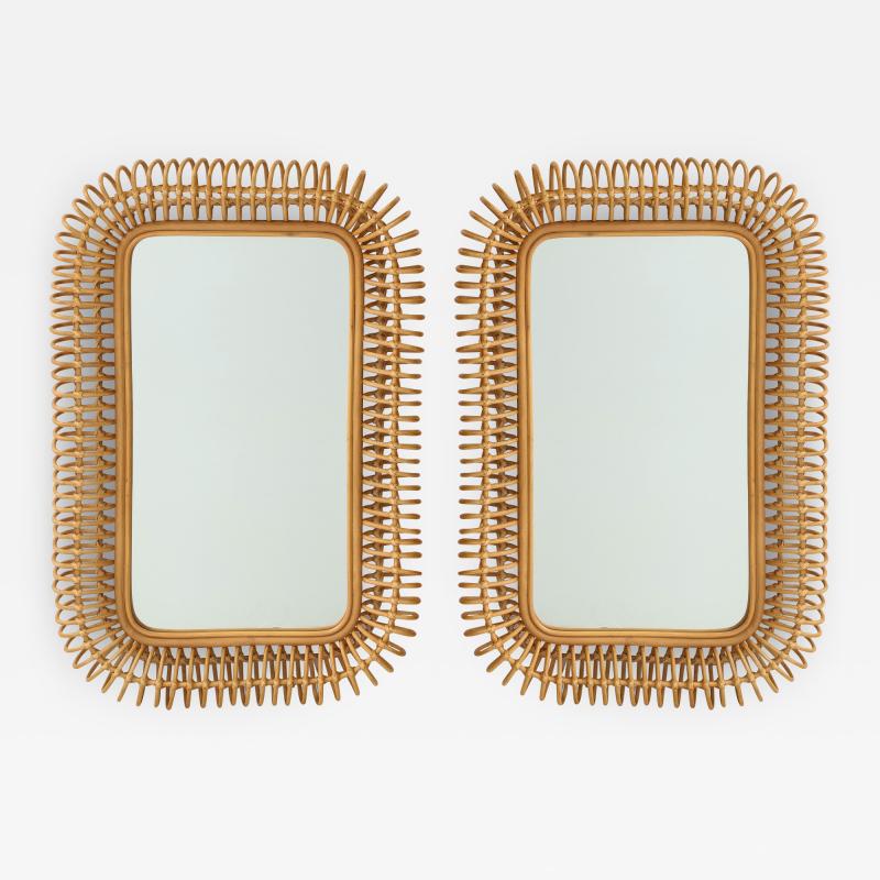  Bonacina Pair of Bonacina Rattan Mirrors