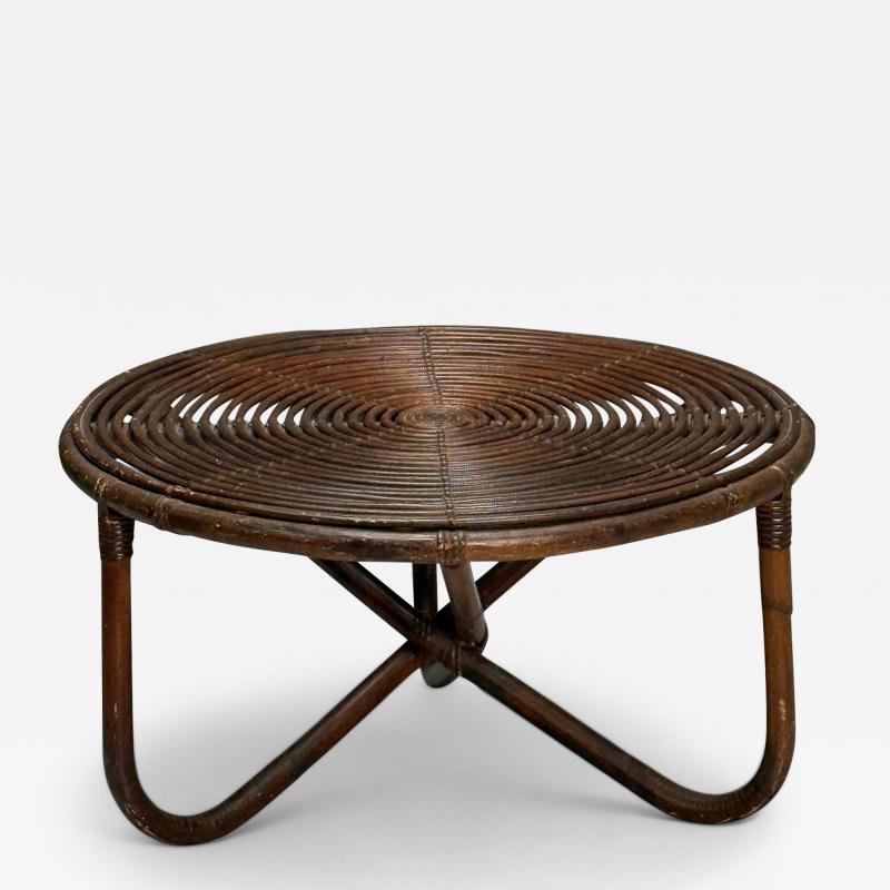  Bonacina Tito Agnoli Italian Mid Century Modern Small Coffee Table Rattan Bamboo