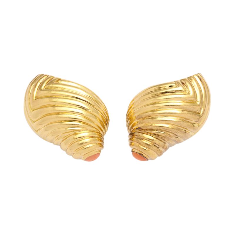  Boucheron 18k Gold Coral Shell Earclips by Boucheron