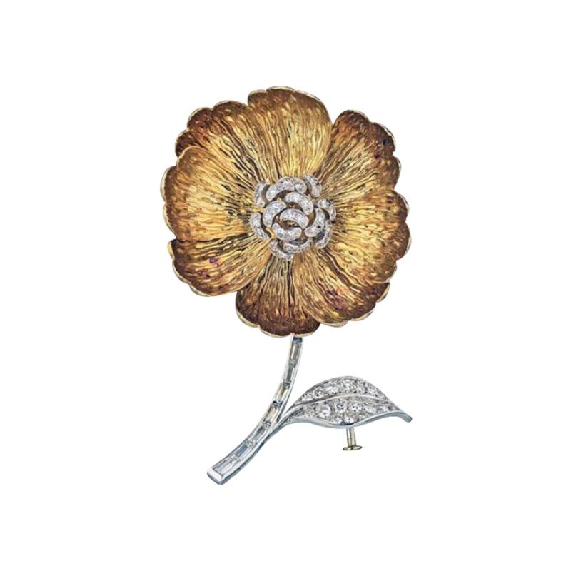  Boucheron BOUCHERON PLATINUM 18K YELLOW GOLD FLOWER DIAMOND BROOCH