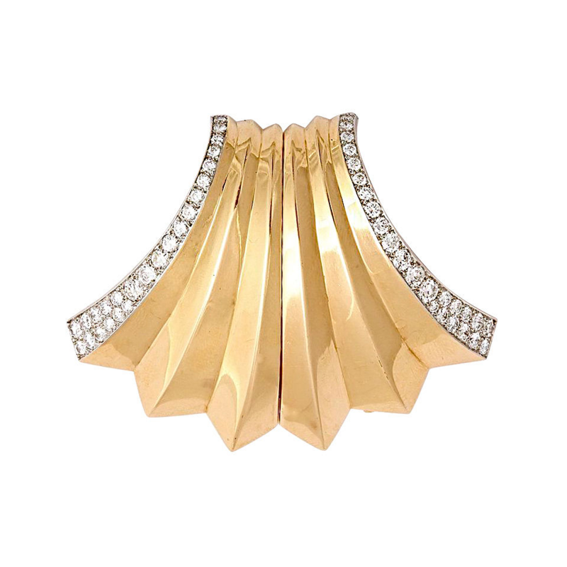  Boucheron BOUCHERON Retro Diamond Gold Double Clip Pin