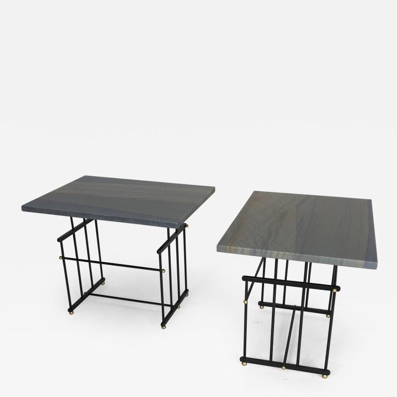  Bourgeois Boheme Atelier Pair of Plaisance Side Tables Blue Marble tops