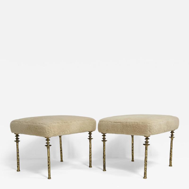  Bourgeois Boheme Atelier Pair of Shearling Sorgue Stool gold bronze legs by Bourgeois Boheme Atelier