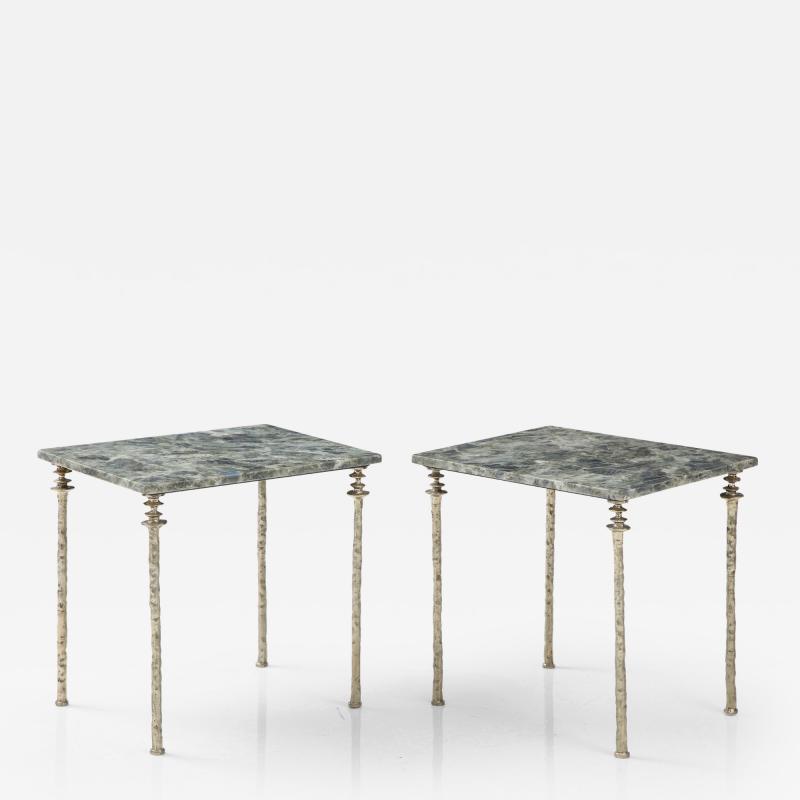  Bourgeois Boheme Atelier Pair of Sorgue Side Table White Bronze Legs